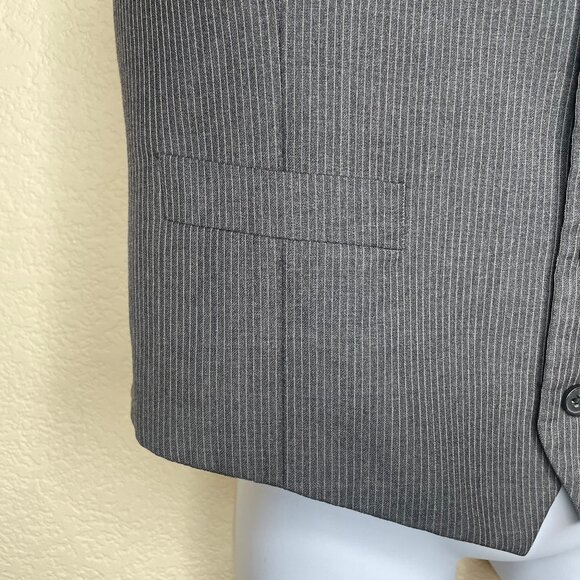 Men's Pinstripe Wool Vest 40L Dark Gray Charcoal Suit Waistcoat Event Occasion - Picture 3 of 10